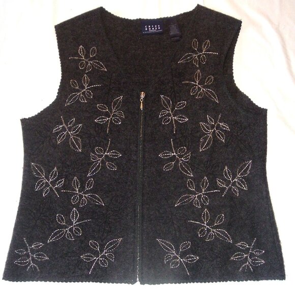 Vintage Crazy Horse Sweater Vest 100% WOOL Size Large Full Zip Gray/Silver Leaf - Picture 2 of 5
